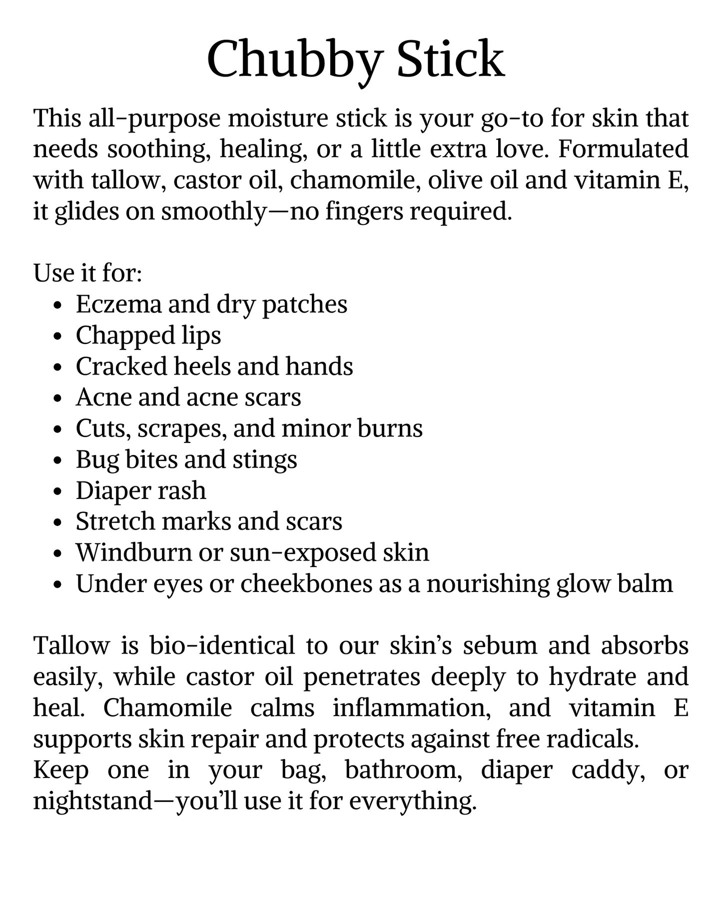 Tallow and Castor Oil Chubby Stick