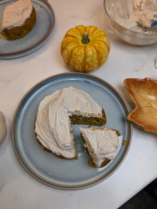Pumpkin & Olive Oil Sourdough Discard Cake with Cinnamon Cream Cheese Frosting