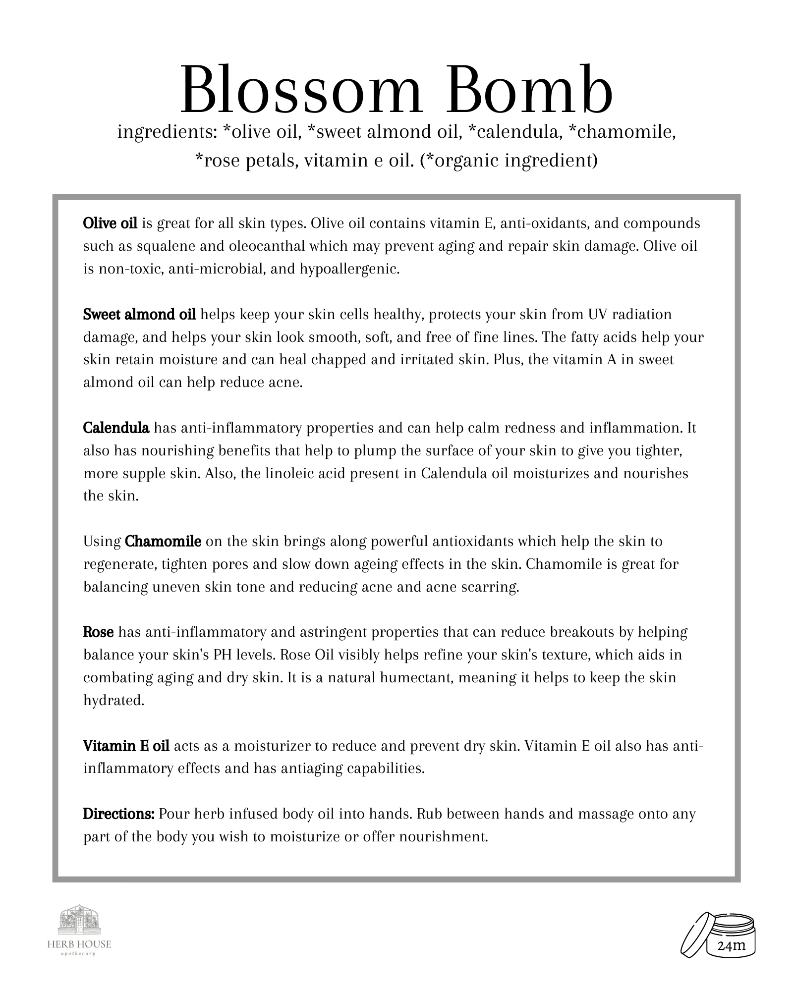 "Blossom Bomb" Body & Massage Oil Herb House Apothecary